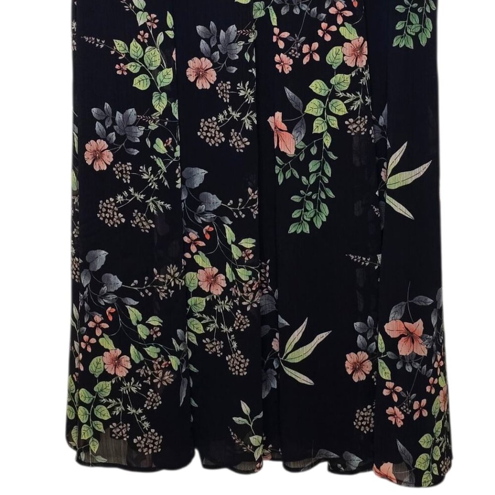 Tommy Hilfiger Floral Midi Dress 10 Black Flutter Sleeve Fit Flare Cottagecore - Picture 3 of 8